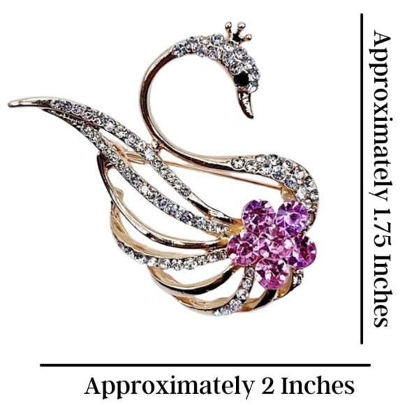 Swan-Shaped Brooch with Rhinestones on a Gold Color Alloy Base - Purple - Picture 6 of 6